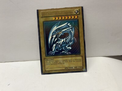 Blue-Eyes White Dragon (SDK-001) Ultra Rare, Yu-Gi-Oh!, Faded, Damaged, Cut-image