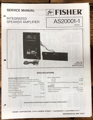 Fisher AS20001-1 Speaker / Amplifier  Service Manual *Original*-image