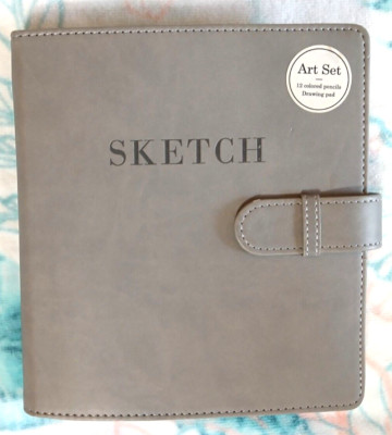 ECCOLO Leather-Bound Art Set With 12 Color Pencils Travel Sketch Pad Case-image