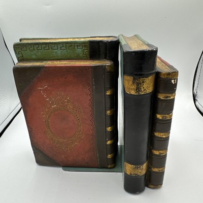Vintage Borghese Faux Leather Bound Plaster Antique Books Set Bookends-image