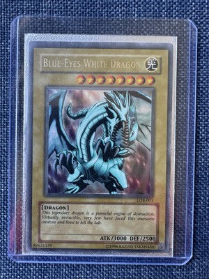 1996 Super Rare Blue Eyes White Dragon You-Gi-Oh Card LOB-001.-image