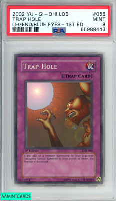 2002 YU-GI-OH! LEGEND OF BLUE EYES WHITE DRAGON TRAP HOLE #058 1ST ED PSA 9-image