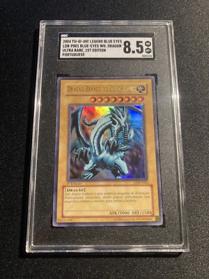 Yu-Gi-Oh! TCG Blue-Eyes White Dragon LDB-P001 LOB 1st Edition Portuguese SGC 8.5-image