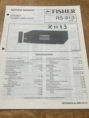 FISHER RS-913 STEREO TUNER - AMPLIFIER ORIGINAL SERVICE REPAIR MANUAL -image
