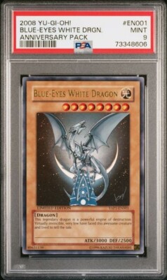 2008 Yugioh Anniversary Pack #EN001 Blue Eyes White Dragon PSA 9 Mint English LE-image