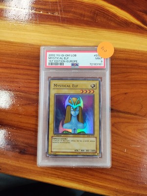 YuGiOh Mystical Elf 1st Edition LOB-E050 PSA 9 MINT Blue Eyes White Dragon 2002-image