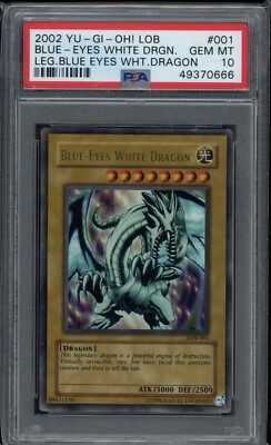 2002 Yugioh Blue Eyes White Dragon LOB-001 Unlimited PSA 10 Gem Mint-image
