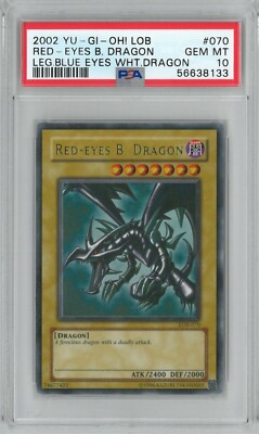Yugioh 2002 Red Eyes Black Dragon PSA 10 Gem Mint LOB-070 Original Not Reprint-image