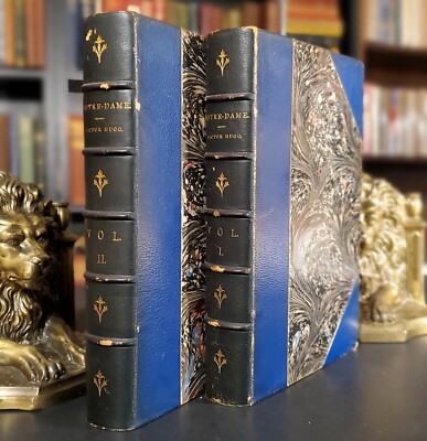 NOTRE-DAME DE PARIS Leather Book Set 1889 VICTOR HUGO ANTIQUE VICTORIAN ++ 1880s-image