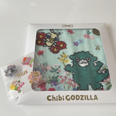 Feiler Towel Handkerchief Chibi Godzilla With Sticker-image