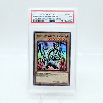 2021 YU-GI-OH! 1st Edition Blue Eyes White Dragon #EN001 Dualist S2 Blue PSA 7-image
