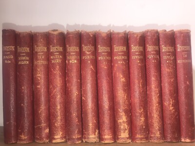 LEATHER SET; Works Of Lord Tennyson. COMPLETE 1879 Full Miniature Rare-image