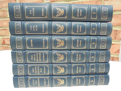 Easton Press Leather Bound 6 Volume Book Set Richard Nixon Six Crises Signed-image