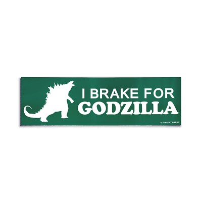 I BRAKE FOR GODZILLA Bumper Sticker - Funny Vintage Style - Vinyl Decal 80s 90s-image