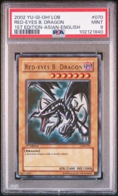 PSA 9 Mint 2002 Red Eyes Black Dragon LOB-070 1st ED Ultra Rare YuGiOh English-image