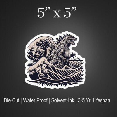 Godzilla Great Wave Sticker Godzilla Vinyl Sticker Car peeker Bumper Sticker-image
