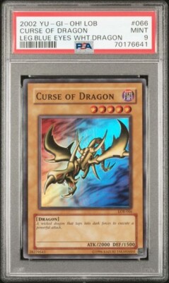 2002 YU-GI-OH! LOB-LEGEND OF BLUE EYES WHITE DRAGON #066 CURSE OF DRAGON PSA 9-image