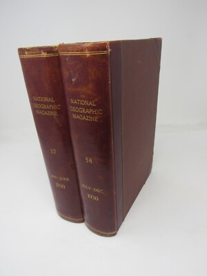 National Geographic Magazine 1930 2 Vol. Set Leather Antique Rare-image