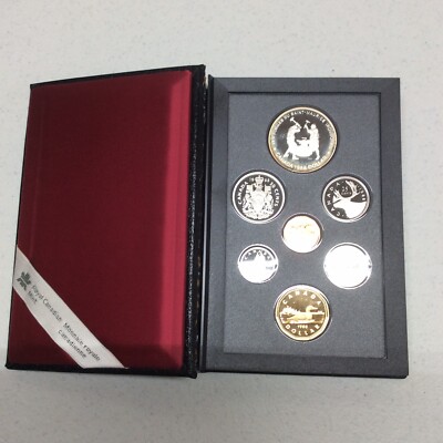 1988 RCM Canadien Mint Proof Set Double Dollar Leather Bound Encased Coins-image