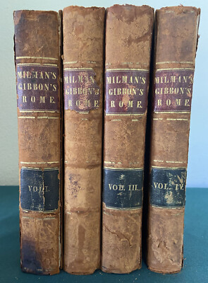 1844 History Decline & Fall of Roman Empire Gibbon 4 Vol Set Harper Maps Leather-image