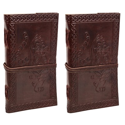 Leather Bound Journal Handmade Diary Tiger Embossed Notebook Sketchbook Set of 2-image