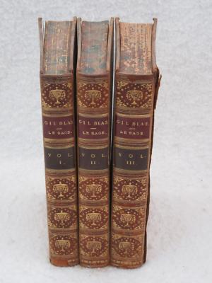 Le Sage GIL BLAS Thomas Smollet Transl. 3 Vol Leather Set 1802 Signed Binding-image