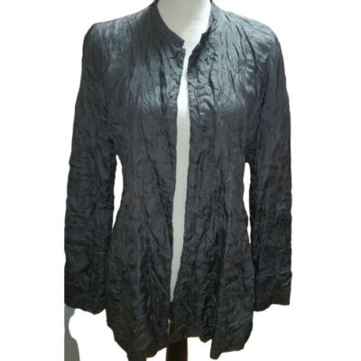 EILEEN FISHER System Small Open Front Crinkle Gray Silk Cardigan/Jacket elegant-image