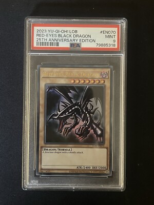 Yu-Gi-Oh Red-Eyes Black Dragon  LOB-EN070 25th Anniversary Edition PSA 9-image