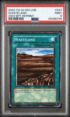 2002 YU-GI-OH! LOB-LEGEND OF BLUE EYES WHITE DRAGON #047 WASTELAND PSA 9-image