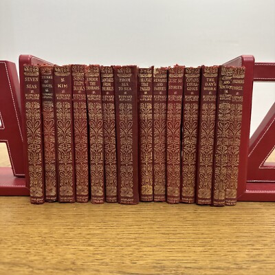 Rudyard Kipling Collected Works 1914 lovely 14 volume red leather gilt set Lot-image