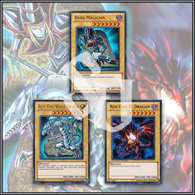 YuGiOh ULTRA RARE: DARK MAGICIAN - BLUE EYES WHITE DRAGON - RED EYES BLACK DRAGO-image