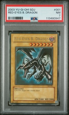 Red-Eyes Black Dragon SDJ-001 #001 YuGiOh Starter Deck: Joey Foil PSA 7-image