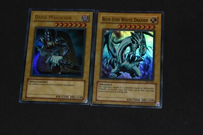 Yugioh Card Lot PL-MP Dark Magician DB1-EN102 & Blue-Eyes White Dragon SKE-001-image