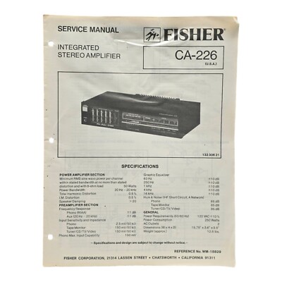 Fisher CA226 Integrated Stereo Amplifier CA-226 Service Manual-image