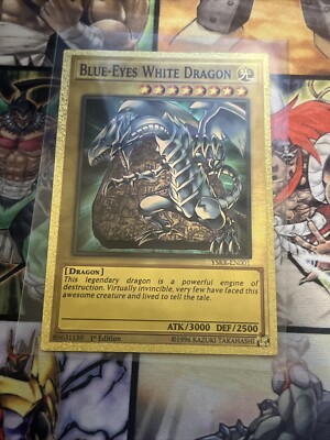 Blue-Eyes White Dragon - Yu-Gi-Oh Unofficial Gold Plastic Card-image