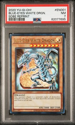 2020 YU-GI-OH REPRINT PSA 7 NMINT EN001 BLUE EYES WHITE DRAGON SDBE HOLO G3437-image