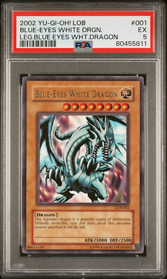 2002 YUGIOH LOB-001 BLUE-EYES WHITE DRAGON ULTRA RARE PSA 5 EX #80455811-image