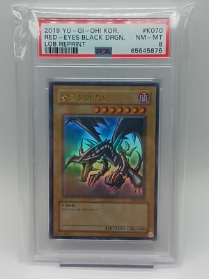 Yugioh - RED-EYES BLACK DRAGON LOB-K070 Reprint Korean PSA 8 Graded Mint-image