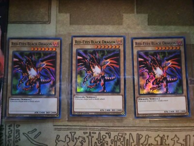 YUGIOH TCG 3X RED-EYES BLACK DRAGON LDS1-EN001 ULTRA 1ST AND NM 1 GREEN/ 2BLUE-image