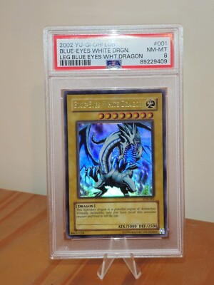 Yu-Gi Oh! 2002 Blue-Eyes White Dragon Lob  Psa 8 Ultra Rare Foil Shift Misprint-image