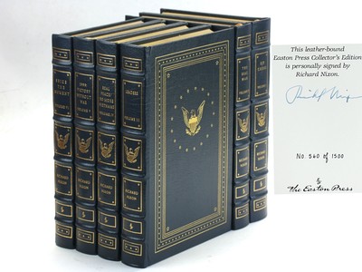 RICHARD NIXON LIBRARY Six Volume Set Easton Press Leather Six Crises Signed 1st-image