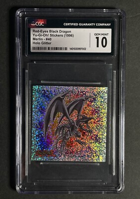 Yugioh Red Eyes Black Dragon Merlin Holo Sticker Vintage CGC 10-image