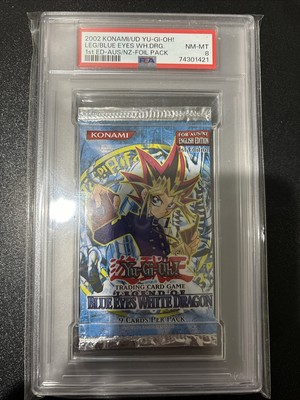 Yugioh Legend of Blue Eyes White Dragon LOB Booster Pack 1st Edition PSA 8 AU/NZ-image