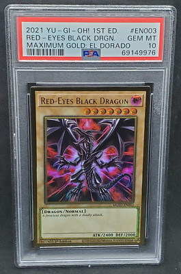 Yugioh PSA 10 GEM MINT Red-Eyes Black Dragon MGED-EN003 Maximum Gold El Dorado-image