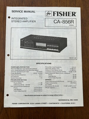 Fisher CA-856R Integrated Stereo Amplifier Service Manual OEM Vintage Diagrams-image