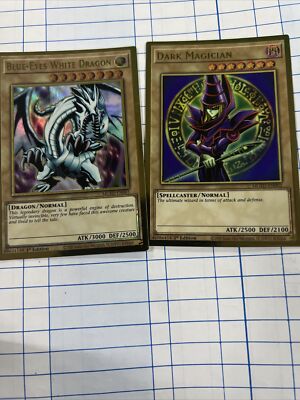 Blue Eyes White Dragon + Dark Magician NM Yugioh Mged Gold-image