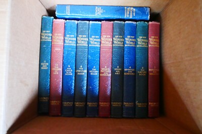  FULL SET - New Wonder World Encyclopedias, Vol 1-11 (1958) Leather Bound-image