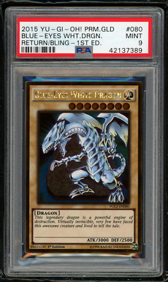 2015 YU-GI-Oh PGL2-EN080 Blue-Eyes White Dragon 1st Edition-PSA 9 MINT-Gold Rare-image