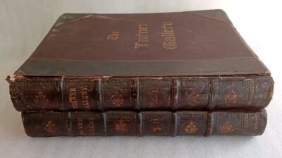 ANTIQUE LEATHER BOOK ART FOLIO SET THE TURNER GALLERY JMW TURNER RA MONKHOUSE-image