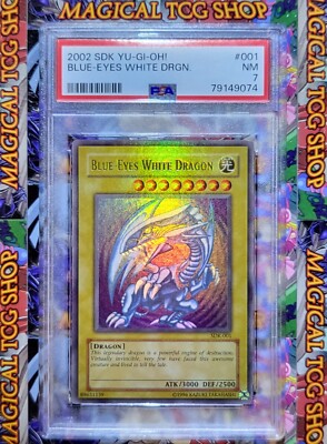 Yugioh Blue-Eyes White Dragon SDK-001 Ultra Rare Holo Bleed Konami 2002 PSA NM-image
